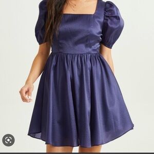 Puff-Sleeve Navy Dress